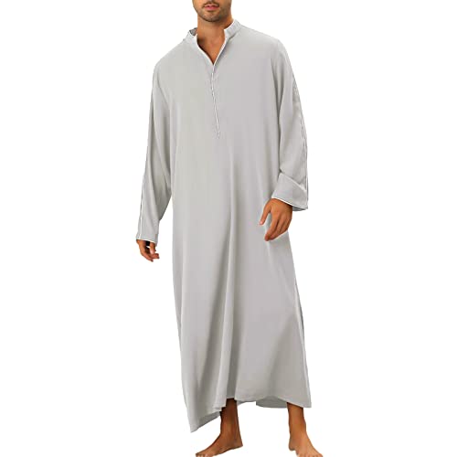 Men’s Thobe Muslim Islamic Robe Kaftan Long Sleeve Jubba Arabic Gown Ramadan Eid Prayer Ethnic Dress A9 - color: Grey, size: Small