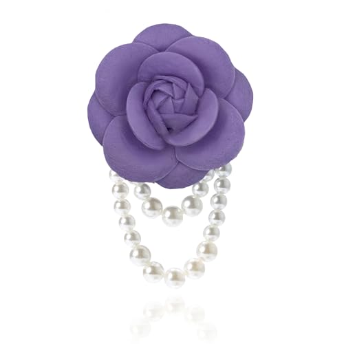 Vintage Camellia Pearl Tassel Brooches Bracelet Bohemian Pearl Safety Pins Bracelets Flower Hairpin Headpieces Shawl Pins Dainty Elegant Lapel Pin Wedding Party Dress Accessories for Women - color: Purple1