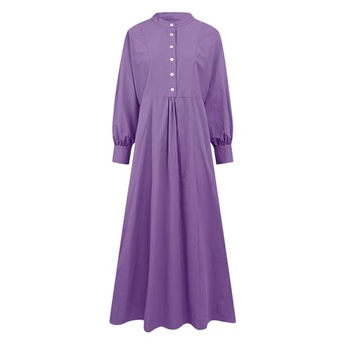 Dress for Women Muslim Long Sleeve Button Down Dress Shirt Prayer Casual Clothes Summer Fashion Outfits - color: Purple, size: Small
