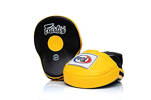 Fairtex FMV9 Contoured Focus Mitts |Striking Accuracy & Protection for Boxing, Muay Thai, Kickboxing |Ergonomic Design, Soft Padding, Secure Fit Leather - color: Black/Yellow