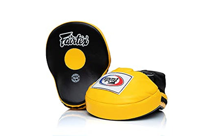 Fairtex FMV9 Contoured Focus Mitts |Striking Accuracy & Protection for Boxing, Muay Thai, Kickboxing |Ergonomic Design, Soft Padding, Secure Fit Leather - color: Black/Yellow