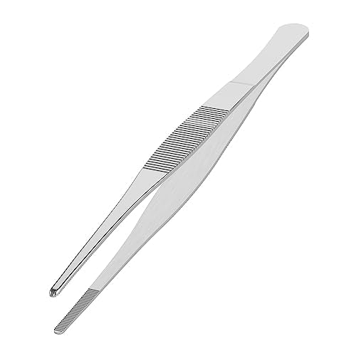 6.3" Stainless Steel Tweezers, Straight Blunt, 3/64" Thick | Round Serrated Tip, Multipurpose Daily Garden Home Lab Craft Repairing Tool - size: 6.3"L(3/64"T)