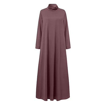 Xiaojmake Women Turtleneck Tunic Dresses Casual Long Sleeve Maxi Dress Long Sleeve Floore Length A Line Long Prayer Dress - color: Pink, size: XX-Large