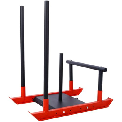 Weight Training Sled, Heavy Duty Steel Push Pull Sled Fitness Speed Strength Training Equipment with Removable Poles and Harness, Adjustable 1" 2" Plate Compatible Workout Sled for Outdoor Training