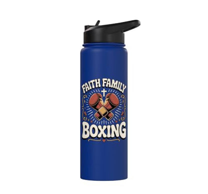 Faith Family Boxing Boxer Fighter Combat Sport Stainless Steel Insulated Water Bottle - color: Royal Blue