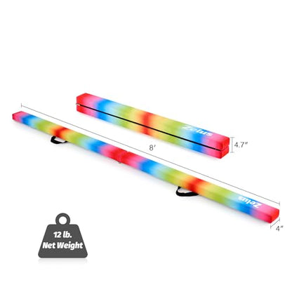 ZELUS 8' Folding Gymnastics Balance Beam, Floor Balance Beam w/Carry Handles Anti-Slip Base for Kids, Beginners & Professional Gymnasts - color: Rainbow