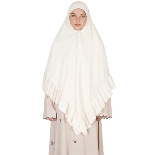Prayer Hijab for Women Muslim Cotton Blend Lightweight Ruffled Square Scarf - color: Beige
