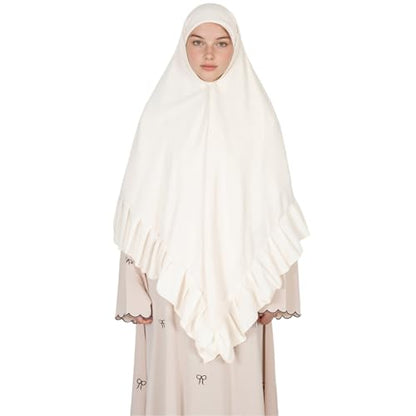 Prayer Hijab for Women Muslim Cotton Blend Lightweight Ruffled Square Scarf - color: Beige