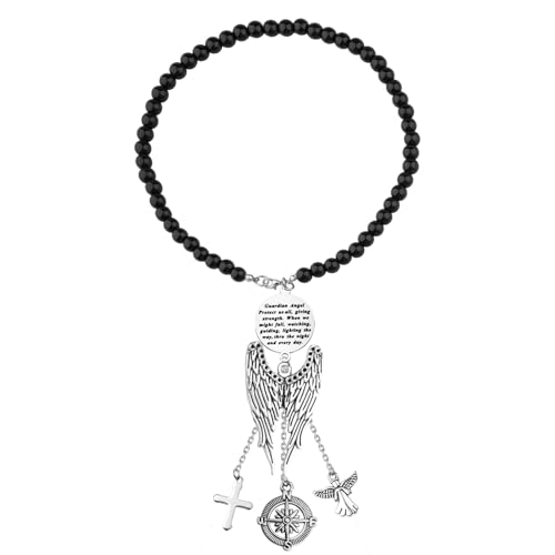FEELMEM Guardian Angel Prayer keychains Driver Present Guardian Angel Protect Me and My Passengers Rearview Mirror Pendant - color: Black-1