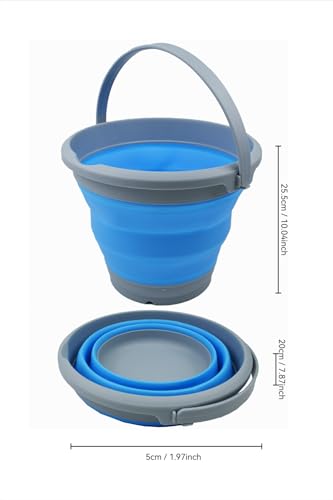 SAMMART 5.5L (1.4 Gallon) Collapsible Plastic Bucket - Foldable Round Tub - Portable Fishing Water Pail - Space Saving Outdoor Waterpot (Grey/Marine Blue (Set of 2)) - color: Grey/Marine Blue (Set of 2)