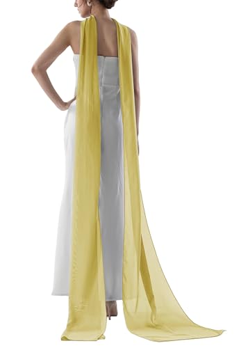 Women's 157 Inch Long Chiffon Neck Scarf Chiffon Veil Scarf Shawl Wrap for Wedding Bridal Evening Bridesmaid Dresses - color: Gold