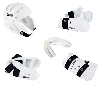 Lightning 8 Piece Deluxe Gear Set w/Shin Guards & Free Mouthpiece (Blue, Child Medium)