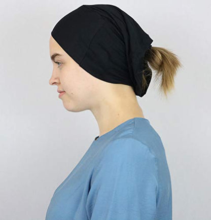 Modefa Islamic Turkish Women's Plain Solid Jersey Criss Cross Tube Hijab Bonnet Muslim Scarf Cap Bone Underscarf - color: Black