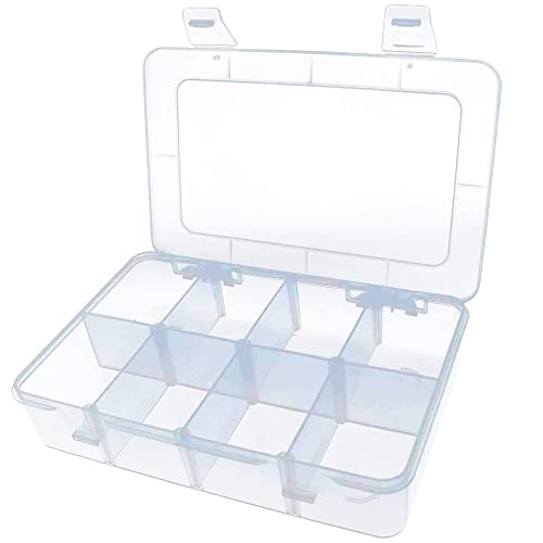 Xiaoyztan 8-Bin Clear Plastic Organizer with Adjustable Dividers 7.3x4.9in | 8-grid clear organizer with adjustable dividers for jewelry, beads, tackle, and crafts - size: 7.9x4.9x1.65 in