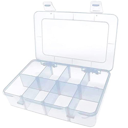 Xiaoyztan 8-Bin Clear Plastic Organizer with Adjustable Dividers 7.3x4.9in | 8-grid clear organizer with adjustable dividers for jewelry, beads, tackle, and crafts - size: 7.9x4.9x1.65 in