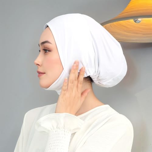 Hijab Beanies Cap Undercaps Slouchy with Elasti Non-Slip Caps Under Scarf for Women - color: Bk+wt