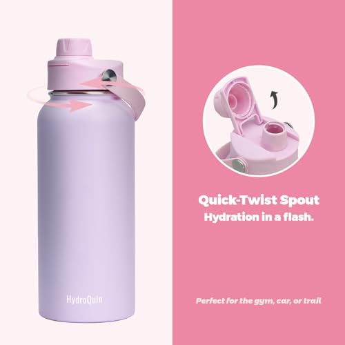 32 oz Insulated Water Bottle Pink Stainless Steel Flask | Keep Cold 24 Hours Hot 12 Hours - Leakproof Twist Spout Lid & Flex Handle - No Straw Metal Water Bottle for Yoga & Fitness - color: Rose Quartz