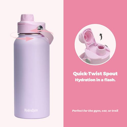 32 oz Insulated Water Bottle Pink Stainless Steel Flask | Keep Cold 24 Hours Hot 12 Hours - Leakproof Twist Spout Lid & Flex Handle - No Straw Metal Water Bottle for Yoga & Fitness - color: Rose Quartz