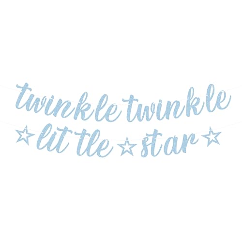 Pre-Strung Twinkle Twinkle Little Star Banner - Light Blue Glitter Star Theme Baby Shower Decorations for Boy or Girl, Perfect for Gender Reveal Party/ Baby Birthday Party/ Baby Shower, Photo Booth Props - color: Light Blue
