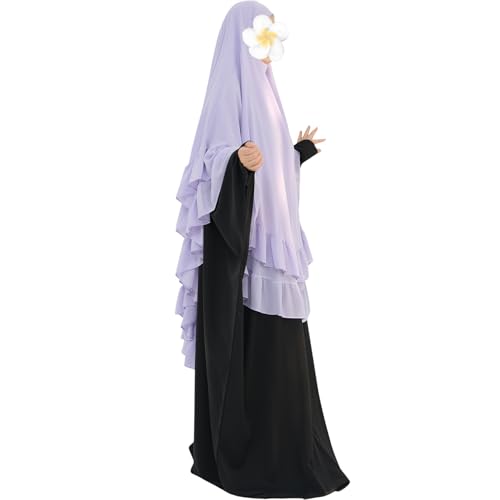 khalat Women's Hijab Chiffon Hijab for Women Muslim 2 Layers Ruffle Lightweight Large Hijab - color: Light Purple