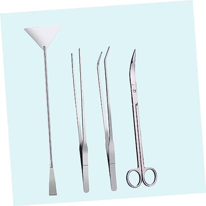Stainless Steel Aquarium Plant Tweezers Set 4PCS Aquatic Tools Scissors and Spatula for Aquascaping for Fish Tank Maintenance and Plant Arrangement