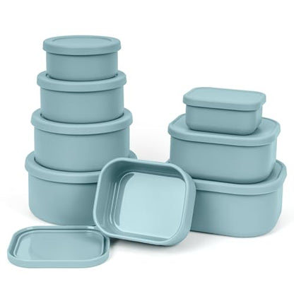 100% Silicone Food Storage Containers with Lids, 8 Pack, 10oz to 51oz, Reusable Leakproof Nesting & Stackable Silicone Bento Lunch Box, Microwave Freezer Dishwasher Oven Safe, BPA Free, Slate Green - color: Slate Green | 8 Pack