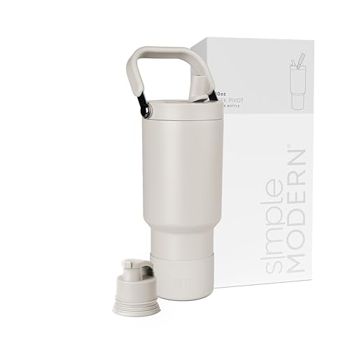 Simple Modern Tumbler with Handle, Water Jug | 30oz | Beige | Trek Pivot Insulated Stainless Steel Water Bottle | Interchangeable Straw & Chug Lid, Cupholder Friendly | Almond Birch - color: -Almond Birch, size: 30 Ounces