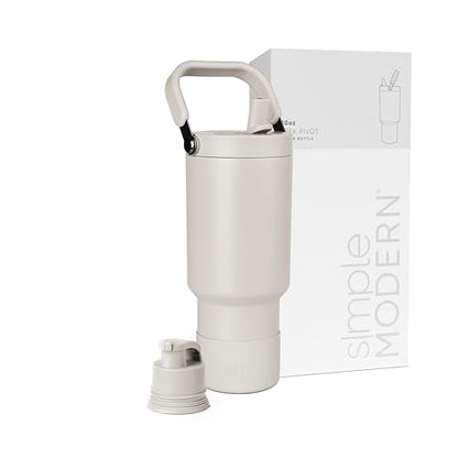 Simple Modern Tumbler with Handle, Water Jug | 30oz | Beige | Trek Pivot Insulated Stainless Steel Water Bottle | Interchangeable Straw & Chug Lid, Cupholder Friendly | Almond Birch - color: -Almond Birch, size: 30 Ounces