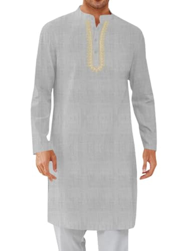 Yousify Mens Kaftan Thobe Casual Henley Shirts - color: Dark Grey, size: Medium