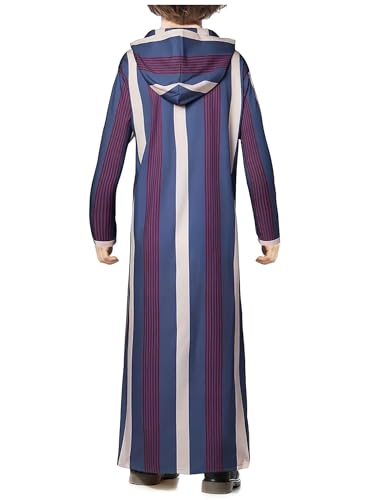 WSPLYSPJY Boys Muslim Thobe Striped Islamic Robe | Boys Muslim Thobe Striped Maxi Kaftans Kids Hooded Long Sleeve Arab Gown Islamic Robe - color: Multicolor, size: 11-12 Years
