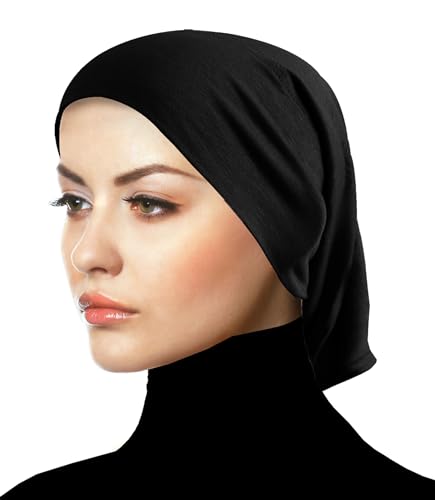 Beanie Hijab Cap Chemo Under Scarf Cotton Tube Headband for Women - color: Black