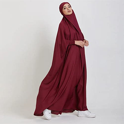 ODIZLI Muslim One Piece Prayer Hijab Dress Women Hooded Abaya Full Cover Islam Dubai Modest Robe - color: Wine Red, size: One Size