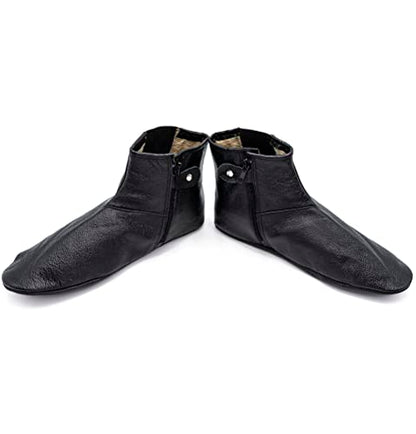 Modefa Men's Islamic Mest Sock | Soft Halal Goat Leather | Warm Lining for Winter | Muslim Khuff Kuffain | For Wudu Abdes Ablution | Zipper Stretch Comfortable Socks Slippers - size: 8.5