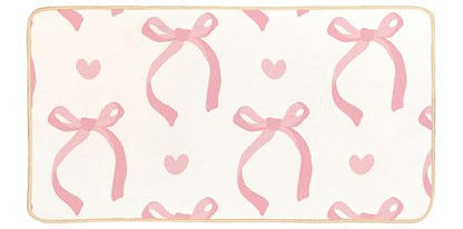 Cute Coquette Pink Bow Welcome Mat for Girls Bedroom Bathroom Decor | Heart Bow Home Decor, Pink Bathroom Floor Mat, Gifts for Pink Lovers, Non-Slip Indoor Entryway Mat, 29.5 x 15.7 Inch