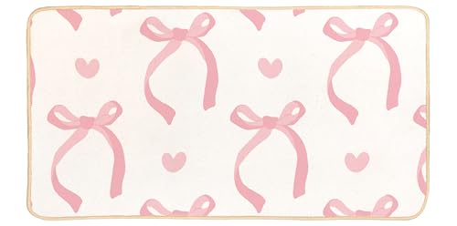 Cute Coquette Pink Bow Welcome Mat for Girls Bedroom Bathroom Decor | Heart Bow Home Decor, Pink Bathroom Floor Mat, Gifts for Pink Lovers, Non-Slip Indoor Entryway Mat, 29.5 x 15.7 Inch