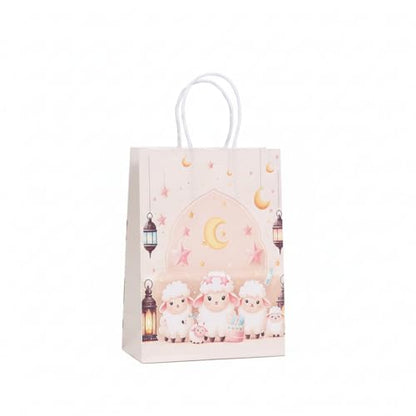 Eid Mubarak Gift Bags 12 Pack – Ramadan Party Favor Bags with Handles, Kraft Paper Candy Treat Bags, Islamic Moon Star Design for Eid Party Supplies