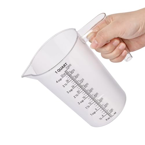 32oz Measuring Pitcher with Permanent Laser-Etched Markings | Food-contact grade PC, 4-cup capacity with handle for brewing, dilution, motor oil, pool & lawn chemicals and kitchen use. - size: 32 Ounces