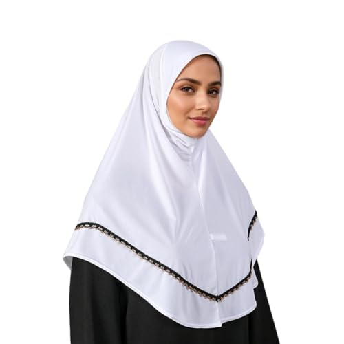 SIQITECHNO Womens Ready To Wear Hijab Scarf Muslim Islamic Head Wrap Instant Hijab Ramadan Eid Prayer Jersey Long Turban Cap - color: White