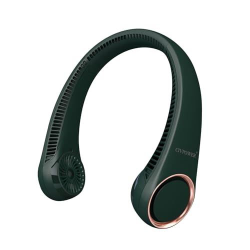 CIVPOWER Neck Fan: Portable Personal Neck Cooling Rechargeable Bladeless Fan - Hands Free 3 Speed 4000 mAh Battery USB Operated Wearable Headphone Design - Gift for Men Women Outdoor (Dark Green) - color: Dark Green