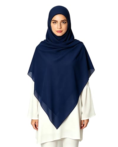Lina & Lily Premium Chiffon Hijab Head Scarf Shawl Wrap for Muslim Women Square 58'' x 58'' - color: Navy Blue