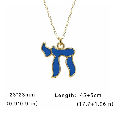 Hebrew Chai Necklace Chai Symbol Jewish Pendant for Men Women Stainless Steel Arabic Amulet Religion Jewelry - color: Blue-G