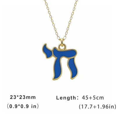 Hebrew Chai Necklace Chai Symbol Jewish Pendant for Men Women Stainless Steel Arabic Amulet Religion Jewelry - color: Blue-G