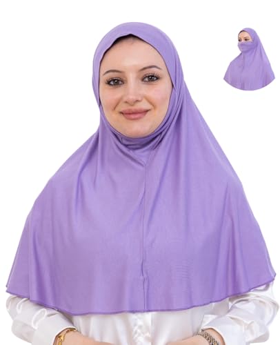 Prien Easy To Wear Hijab For Women, Muslim Instant Turban With Niqab, Islamic Clothes, Soft Scarf For Prayer, Abaya, Khimar - color: Lilac