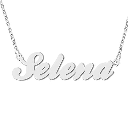 Name Necklace Personalized Engraved Name Pendant for Womens Friends - style: Selena - Silver