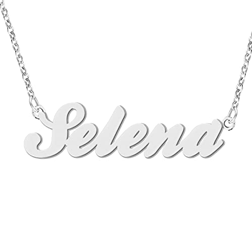 Name Necklace Personalized Engraved Name Pendant for Womens Friends - style: Selena - Silver