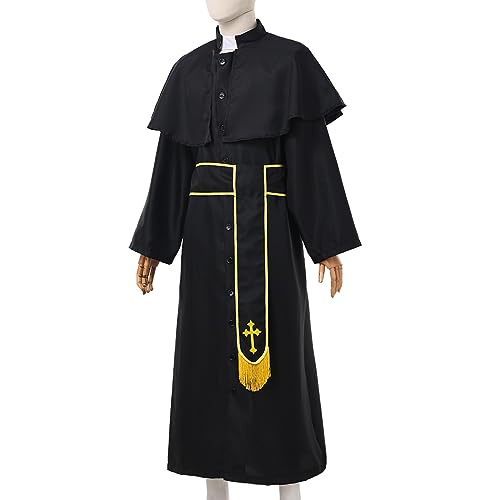 COSDREAMER Mens Clergy Robe Preacher Cassocks Mens Praise Worship Robes - color: Gold Black, size: X-Large