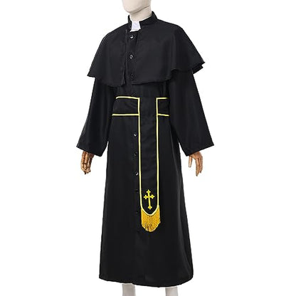 COSDREAMER Mens Clergy Robe Preacher Cassocks Mens Praise Worship Robes - color: Gold Black, size: X-Large