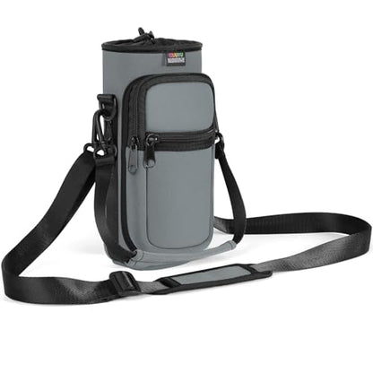 Nuovoware Water Bottle Carrier Bag, 25oz/32oz Bottle Pouch Holder, Adjustable Shoulder Hand Strap 2 Pocket Sling Neoprene Sleeve Sports Accessories for Hiking Travelling Camping, Light Gray | Adjustable Shoulder Hand Strap, 2 Pocket, Neoprene Sleeve, For