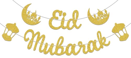 LANKBACK Eid Mubarak Banner Muslim Islamic Eids Festival Party Decorations Umrah Mubarak Decorations Gold
