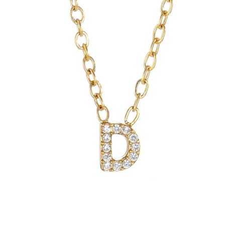 Small Letter Necklace for Women 18K Gold Plated Cubic Zirconia Tiny Initial Necklace Dainty Personalized Name Necklaces - color: D-Gold